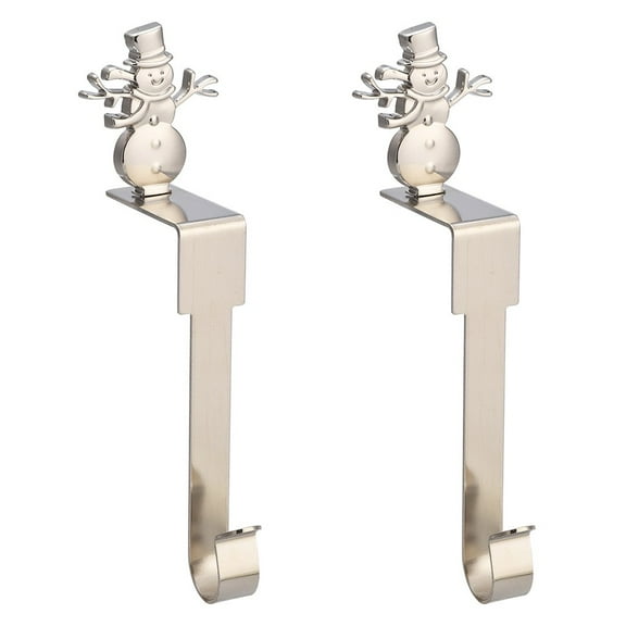 2pc Christmas Stockings Socks Hook Silver Snowman Elk Iron Hooks For Xmas Decoration Metal Bag Hanging Hook Hanger