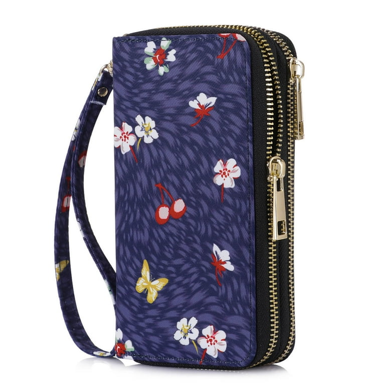 HAWEE Double Zipper Wallet for Woman Clutch Purse with Cell Phone Holder  for iPhone/Card/Coin/Cash , Flower Butterfly - Walmart.com