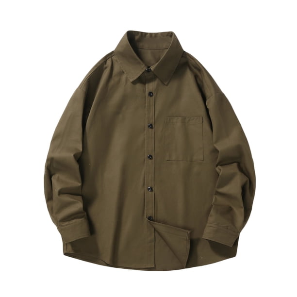 pstuiky Camisas casuales de manga larga para hombre, Camisa informal de manga larga con botones y cuello vuelto para hombre camisetas de hombre xl
