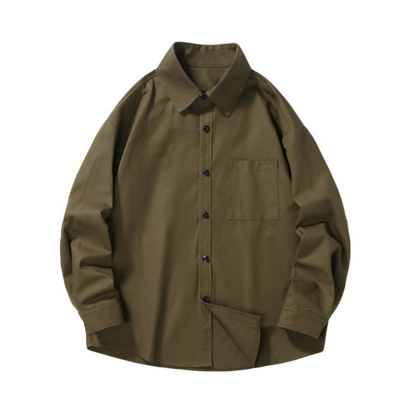 Iugvhana Men's Oversized Shirt Loose Casual Solid Button Down Shirts Long Sleeve Pocket Turndown Collar Tee Shirt Tops Army Green XXXL