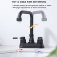 thumbnail image 5 of Wowow 4 in. Centerset Double Handle High Arc Bathroom Faucet with Drain Kit Included in Matte Black, 5 of 8