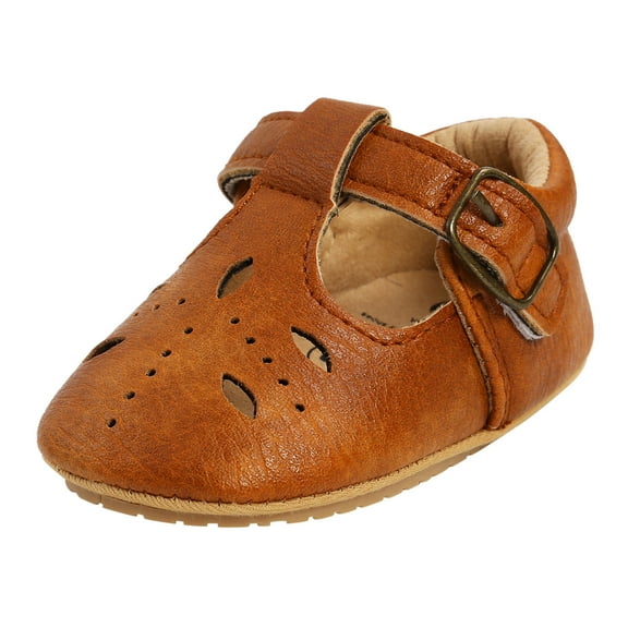 Linfrsh Baby Girls Boys Princess Flats Sandals Toddler First Walking Shoe Soft Leather Non-Slip Wedding Dress Shoes(Brown,0-6 Months)