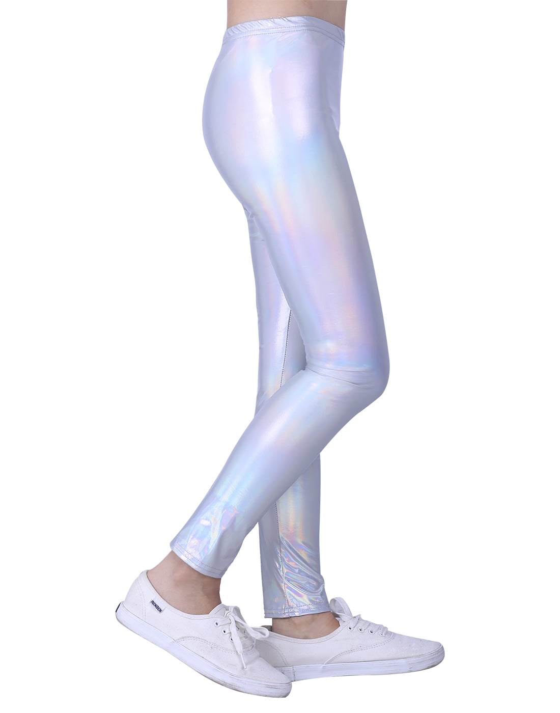 Metallic Shiny Footless Wet Look Silver Leggings @ 72% OFF Rs