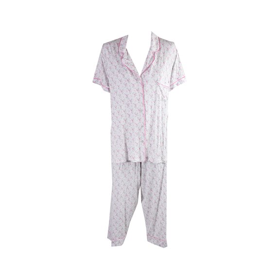 Alfani Grey Piping-Trimmed Floral Print Pajama Set XXL