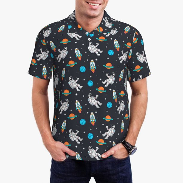 Balery Space Camisa Polo de Hombre con Estampado, de Manga Corta y Tejido Medio, Camisa Tipo Golf Polo-3X-Large