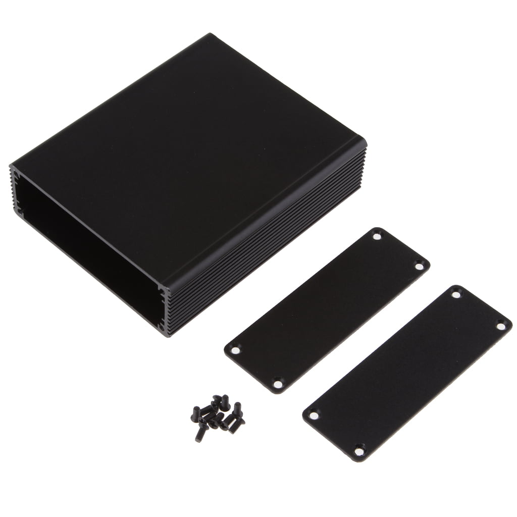PCB Shell Cover Extruded Aluminum Enclosure Box with Plates & Screws Black 