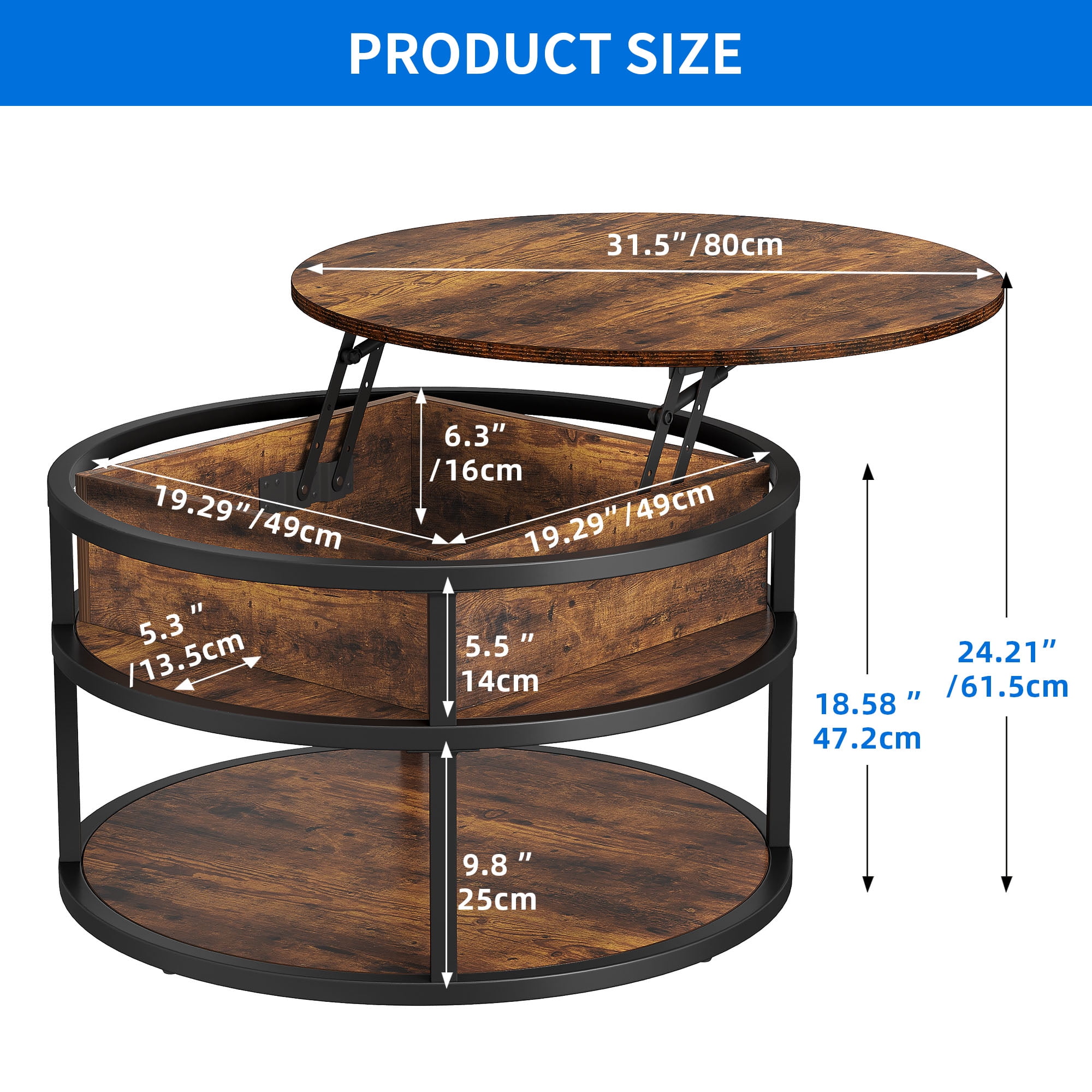 Dextrus Modern Lift Top Coffee Table with Storage, Brown
