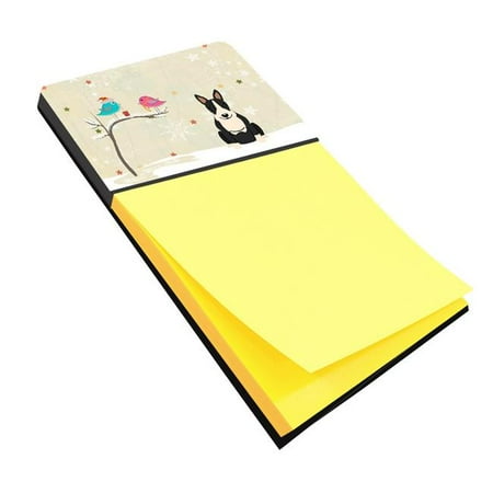 White Christmas Melody Notes Christmas Presents Between Friends Bull Terrier Black & White Sticky Note Holder ()