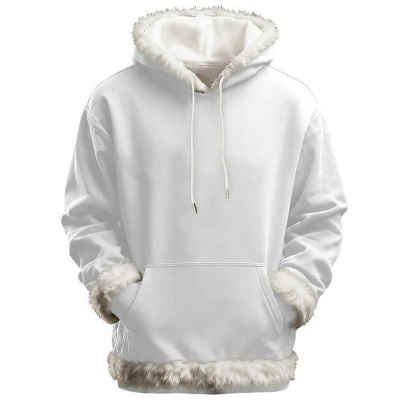 YAYUBA Vintage Santa Sweatshirt Men Women Fluffy Neck Hooded Pullover Solid Color Xmas Holiday Hoodies Tops