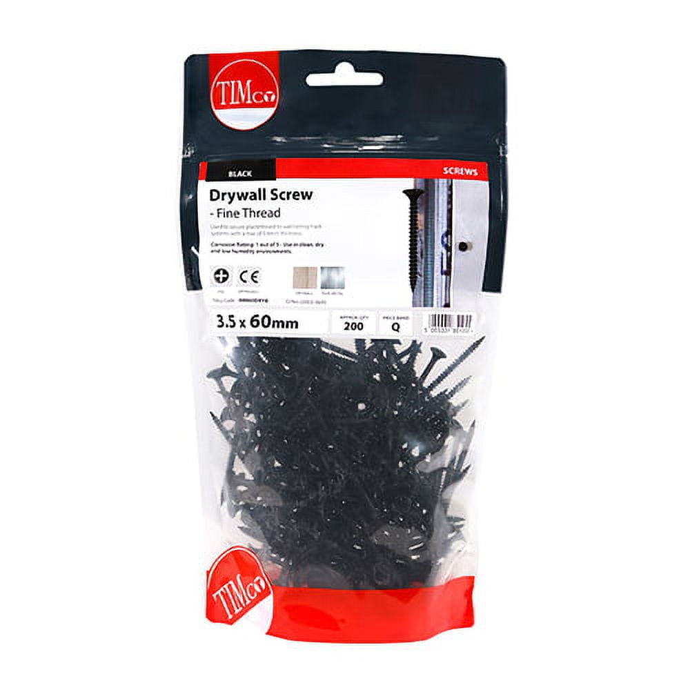 Timco - Drywall Screws - Fine Thread - PH - Bugle - Black (Size 3.5 x 60 - 200 Pieces)