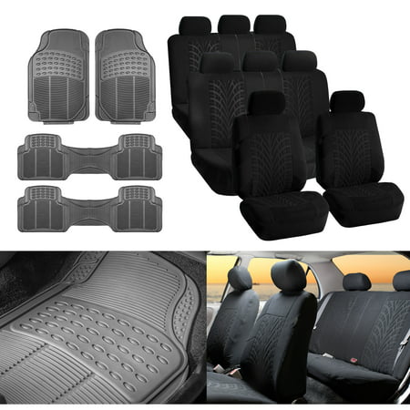 FH Group 3 Row SUV Van Seat Covers Black Combo w/ Gray Floor