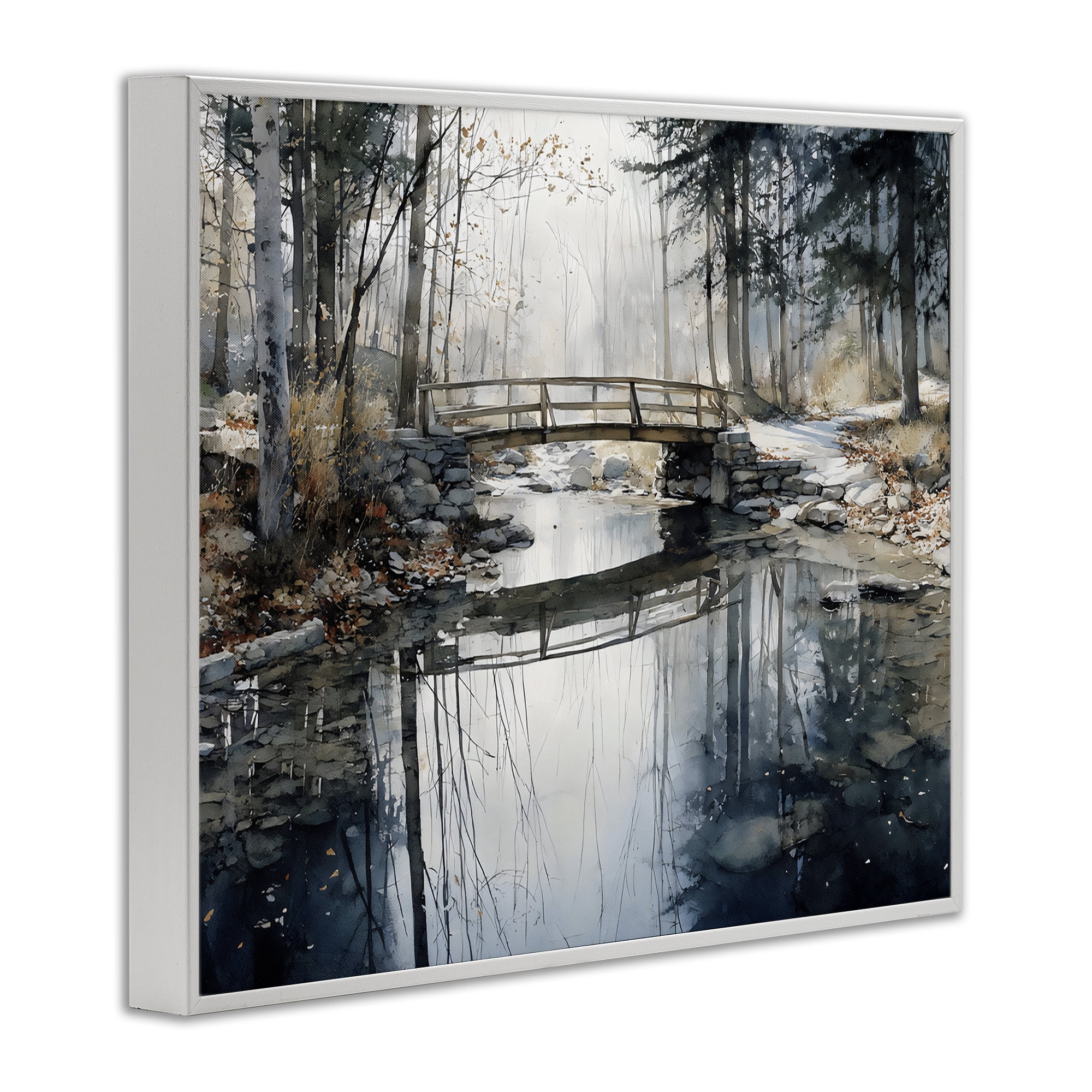 Stupell Industries Stone Bridge over Stream White Framed Giclee Art, design by Franklyn Gregory