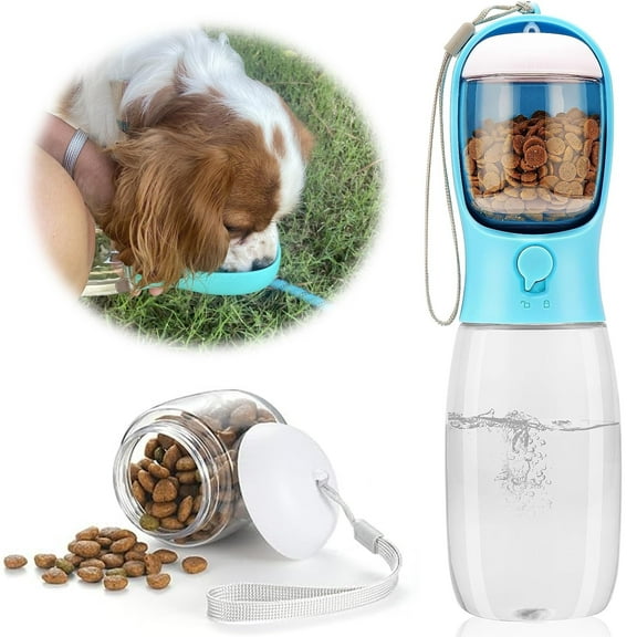 Portable Dog Water Bottle - 19 Oz, Blue - Leak-Proof Water Bowl Dispenser with Lock for Hiking, Travel & On-The-Go