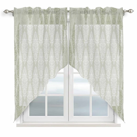 Sage Green Swag Curtains for Kitchen/Bedroom/Living Room, Vintage Elegant Abstract Art Scalloped Curtains 63 Inch Long, Rod Pocket Window Swag Topper Curtains Valances 2 Panels Set 36"x63"
