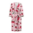 thumbnail image 3 of Yuyamidu Strawberry Bathrobe Women Lightweight Spa Robe Flower V-Neck Nightgown Pink Kimono Robes Mid-Calf Length Summer Robe Womens 3/4 Sleeves Loungewear Size 2XL, 3 of 7