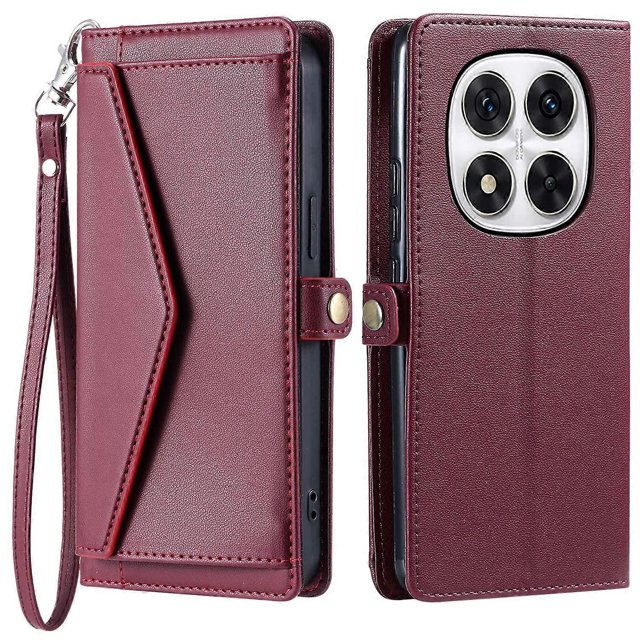 For Xiaomi Redmi Note 14 Pro 4G Leather Case with Wrist Strap Wallet Stand Phone Cover - Black