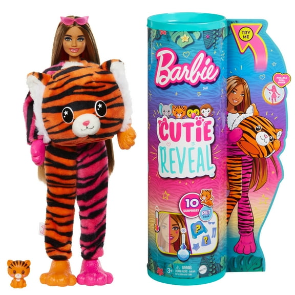 Barbie Cutie Reveal Jungle Series Fashion Doll with Tiger Plush Costume, Mini Pet & Accessories