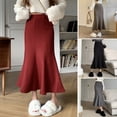 thumbnail image 2 of Fishtail Skirt Elastic High Waist Ruffle Trim Maxi Skirt Solid Color Hip Wrapped Long Skirt Office Lady Skirt Daily Wear, 2 of 8