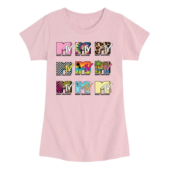 MTV Logo - MTV Top Logo Grid - Youth Girls Fitted Short Sleeve T-Shirt