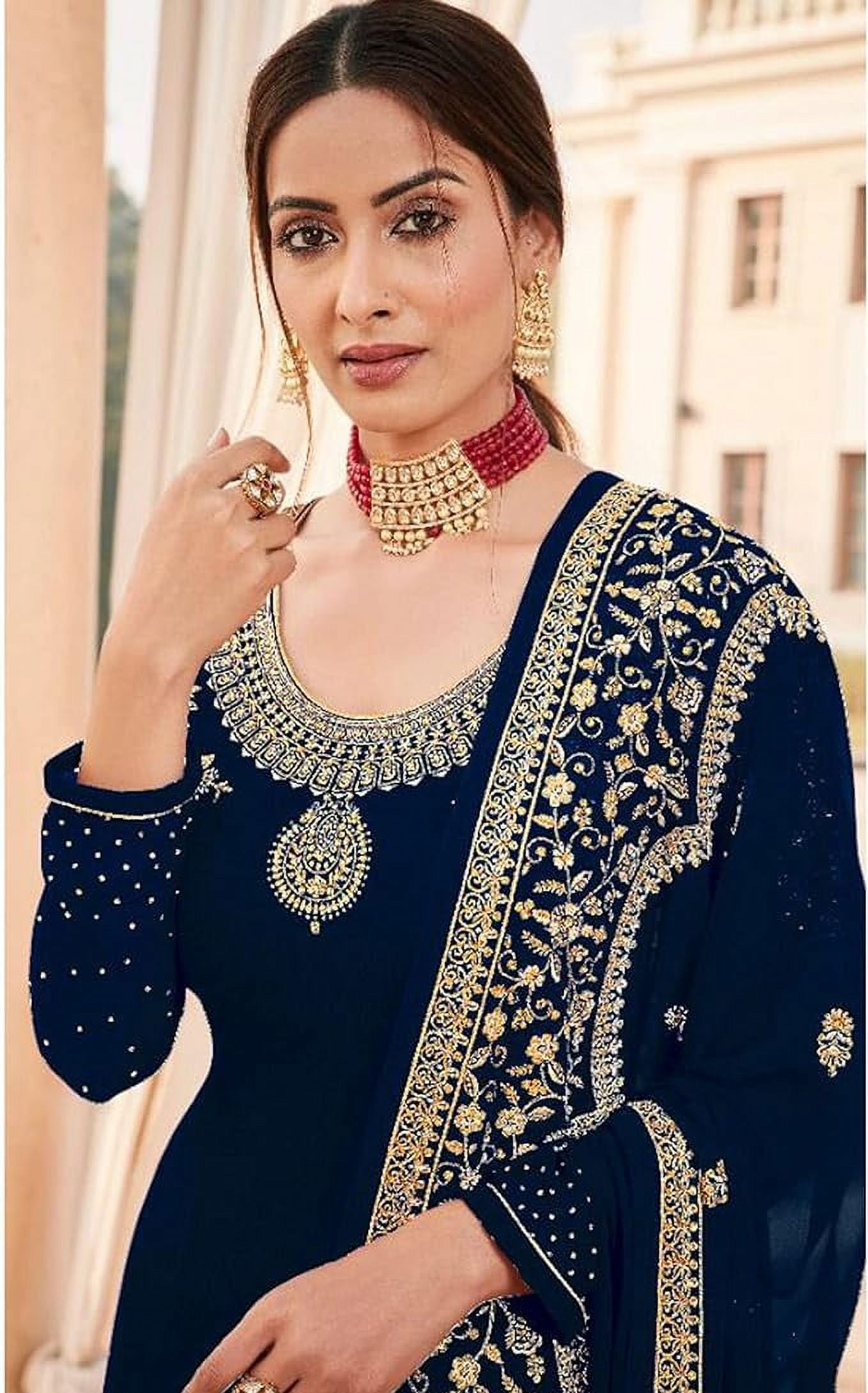 Pakistani Wedding Function Wear Designer Indian Churidar Salwar Kameez Dress ( Blue, S - 38 ), Women's, Size: Small - 38