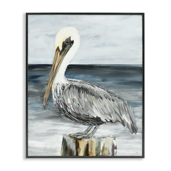 Stupell Industries Peaceful Beach Pelican Animals & Insects Painting Black Framed Art Print Wall Art, 11 x 14