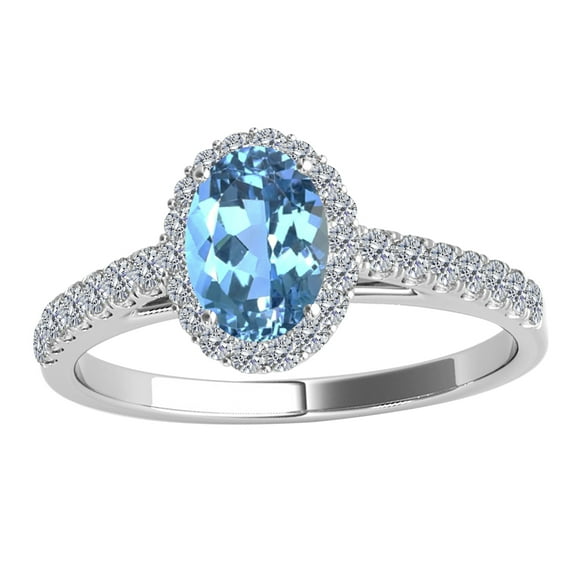 Mauli Jewels Rings for Women 1.75 Carat Diamond And Oval Shaped Blue Topaz Ring Shared-Prong-Setting 10K White Gold