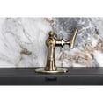 thumbnail image 3 of Kingston Brass KSD3543TKL Hallerbos One-Handle 1-Hole Bathroom Faucet with Deck Plate and Push Pop-Up Drain in Antique Brass, 3 of 7
