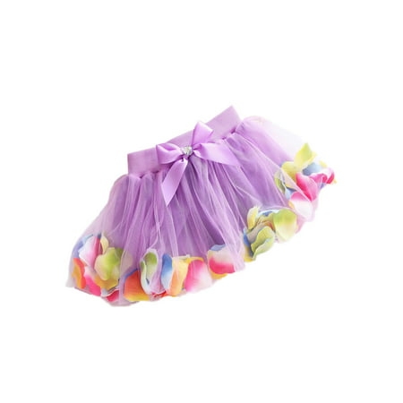 Little Girl Flower Petal Fluffy Tutu Skirt, 4 Colors (2-3 Years, Lilac)