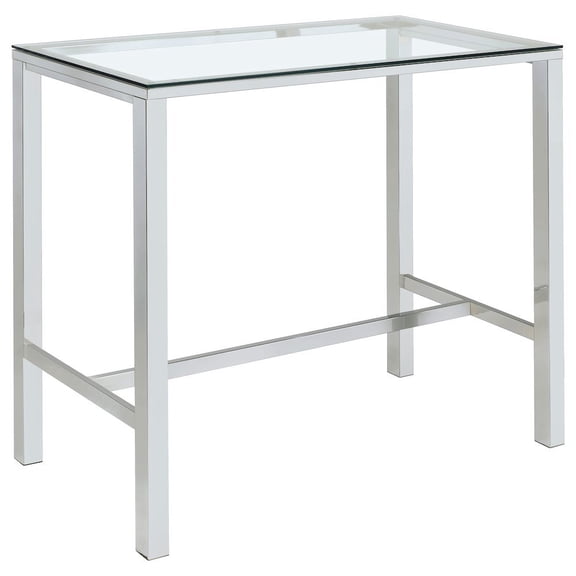 FurniFact Rectangular Pub Bar Table, Glass Top, Chrome Plated Metal, Contemporary