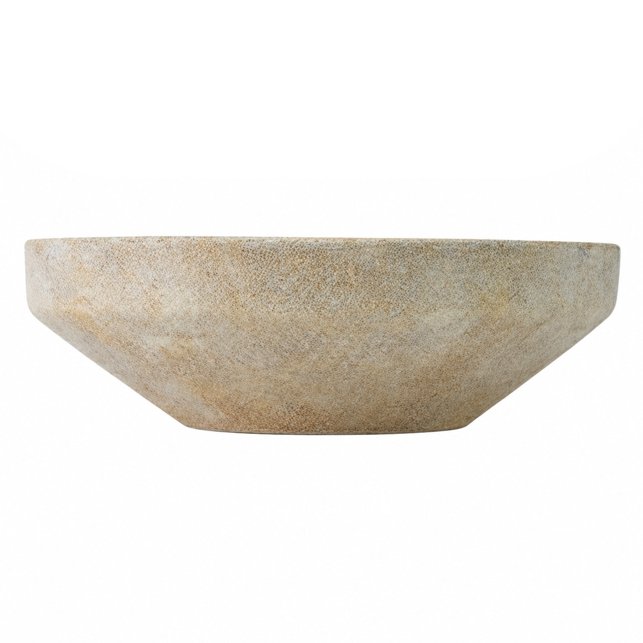 DecMode 12" Round Washed Cream Ceramic Decorative Bowl