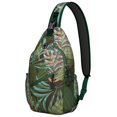 thumbnail image 1 of Jungle Leaves Sling Backpack, Lightweight Tropical Crossbody Bag with Hawaiian Floral Pattern, Exotic Botanical Print, Palm Leaves and Colorful Summer Style, 1 of 6