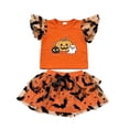 thumbnail image 2 of MEZZALL Child Toddler Girls Halloween Fly Sleeve Cartoon Pumpkin Prints Tops T Shirt Skirts Outfit Sets Round Neck Relaxed Fit Clothes Sets, 2 of 5