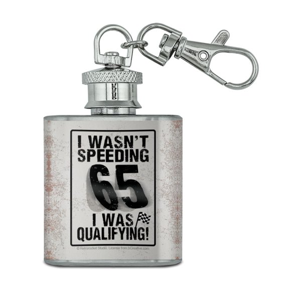 I Wasn't Speeding I Was Qualifying Checkered Flag Stainless Steel 1oz Mini Flask Key Chain