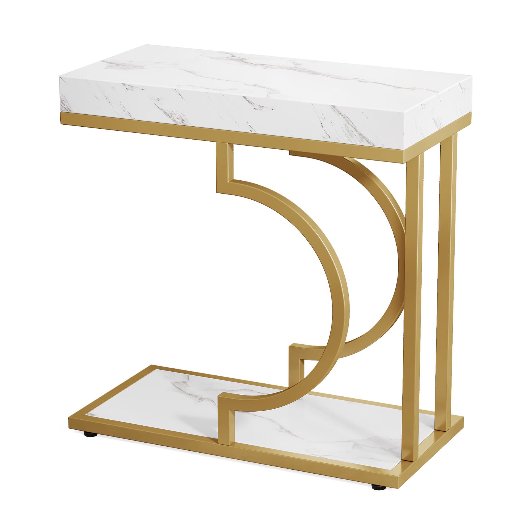 MAYEERTY Narrow End Table, Modern Side Table with Faux Marble Top and Metal Frame, Space-Saving Bedside Table for Living Room, Bedroom