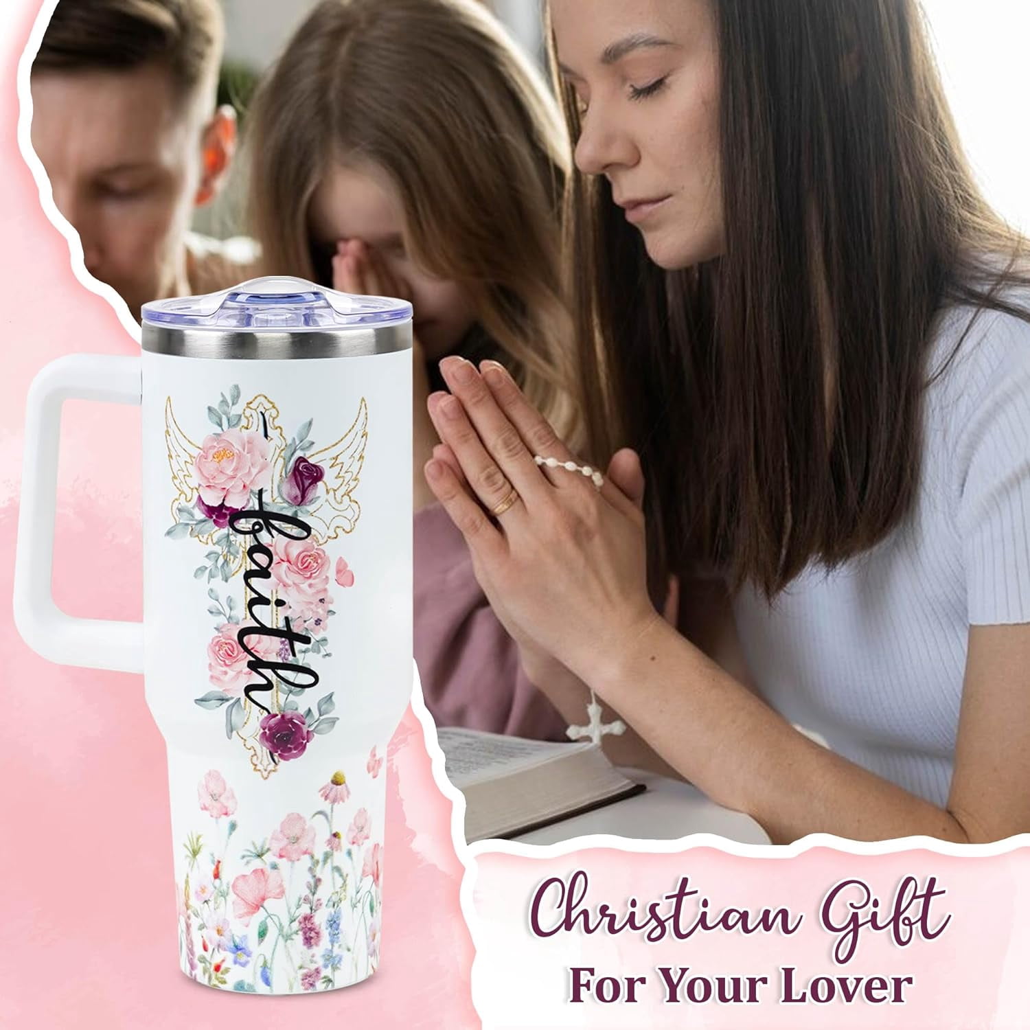 Christian Gifts For Women Faith, Christian 40 OZ Tumbler Cup - Mother''s Day, Birthday, Christmas Gifts for Women - Inspirational, Catholic, Religious Gifts For Mom, Friend, Sister, Grandma