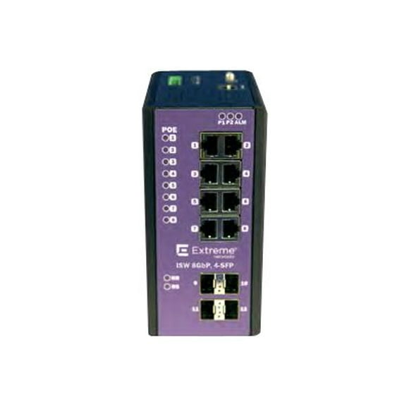 Extreme Networks ExtremeSwitching Industrial Ethernet Switches ISW 8GBP,4-SFP - Switch - managed - 8 x 10/100/1000 (poe+) + 4 x SFP - montage sur rail DIN, montage mural - poe+ (240 w) - Alimentation par Courant Continu