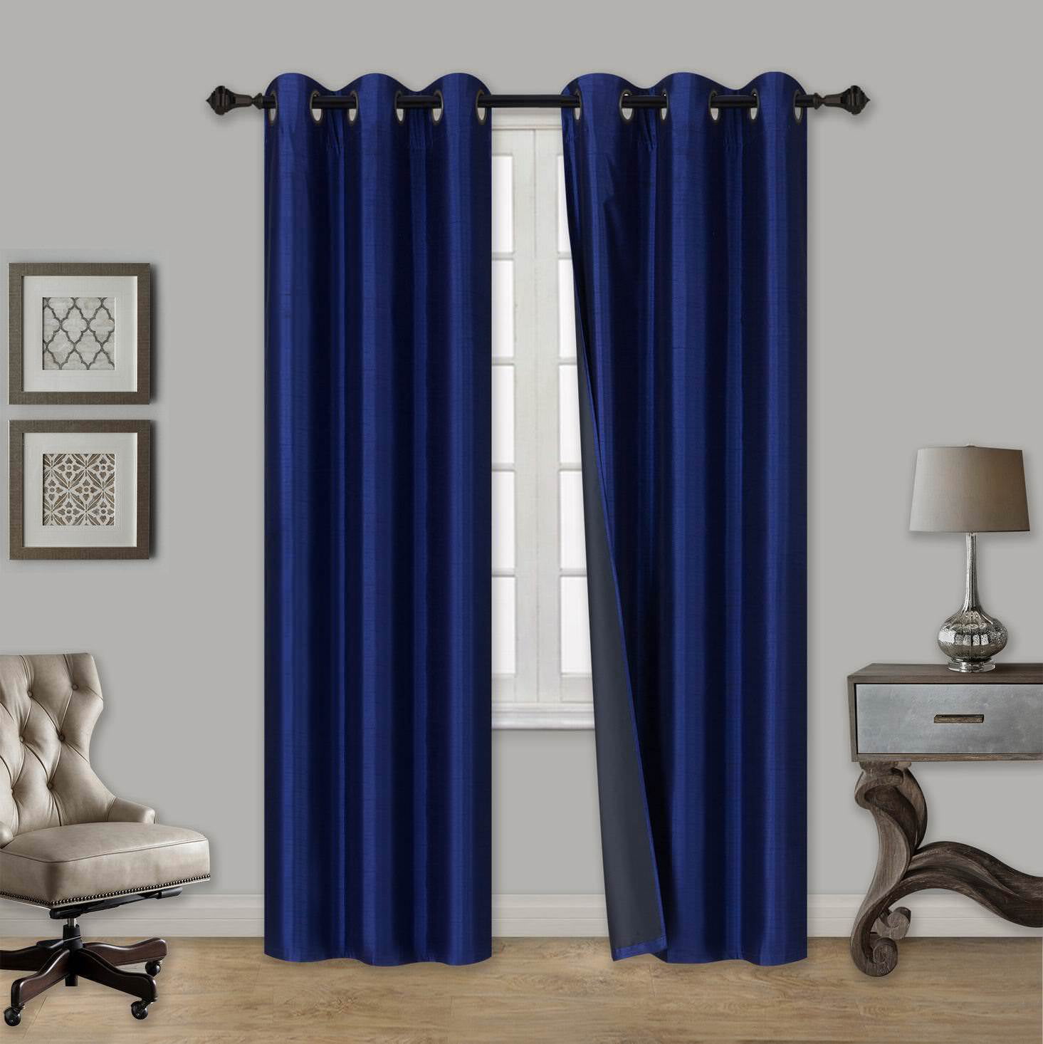 Elio Navy Blue 2-Piece 100% Thermal Blackout Grommet Window Curtain