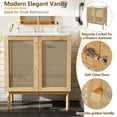 thumbnail image 5 of Natural Bamboo Bathroom Vanity with Handwoven Rattan Doors, Ceramic Sink and Soft Close Mechanism, Artisanal Design with Gold Handles, 30 Inch Wood Finish, 5 of 10