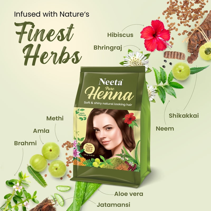 Neeta 100% Natural Pure Henna with 9 Herbs for hair, Chemical Free