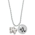 thumbnail image 1 of Delight Jewelry Filigree Curls Butterfly Silvertone Script Initial Disc - N - Charm Necklace, 20"+3", 1 of 4