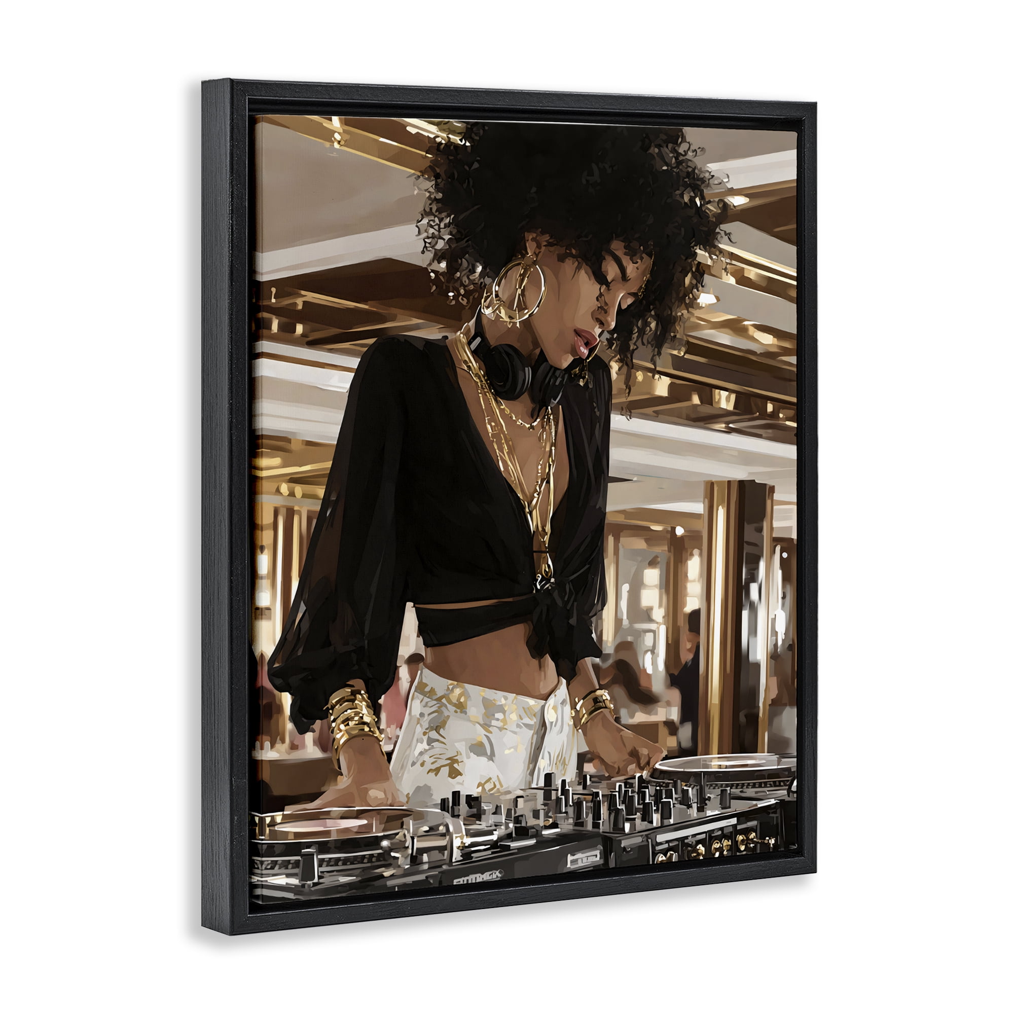Stupell Industries Woman Of Music Live DJ Black Framed Floater Canvas Wall Art, design by Franklyn Gregory