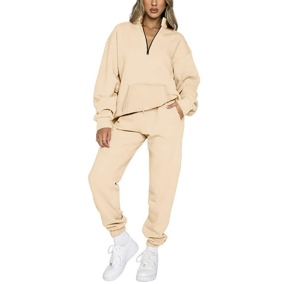 cllios Women 2 Piece Outfits Sweatsuit Oversized Half Zip Pullover Long Sleeve Sweatshirt Jogger Pants Set with Pockets