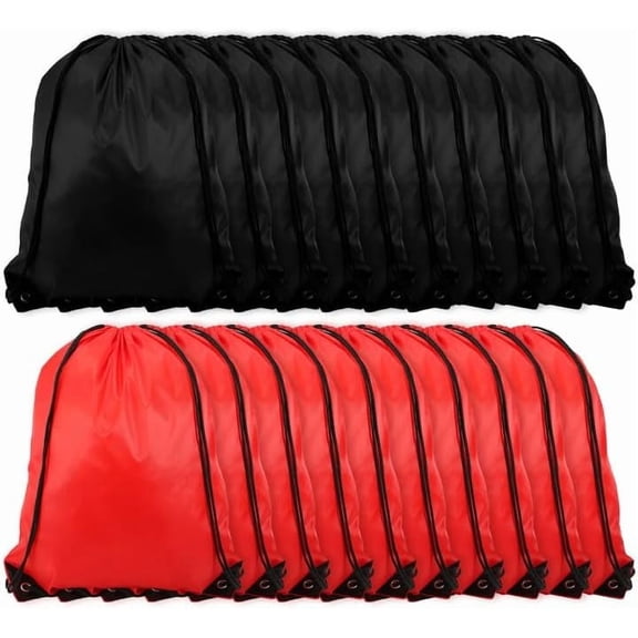 20 Piece Drawstring Backpack Bulk,String Backpack Drawstring Bags,Draw String Backpack,Cinch Bag Sackpack for Men Women Gym Sports Travel Swimming Beach(Black Red)