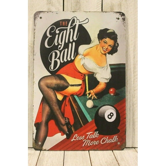 Pinup Girl Ball Billiards Room Tin Sign Poster Pool Hall Table Rustic Garage & Home Cafe Bar Club Wall Decoration Plaque Signs Tin Sign 8 * 12 in