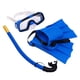 thumbnail image 1 of GOOHOCHY Gafas de buceo para niños, juego de esnórquel, esnórquel al aire libre, tubo de respiración, aletas de silicona para nadar, máscara de buceo (azul), 1 of 8