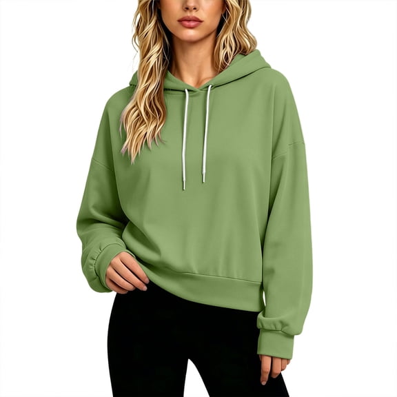Atogsazn Womens Oversized Cropped Hoodies Casual Long Sleeve Hooded Sweatshirt Fall Winter Tops with Pocket Green S Fashion