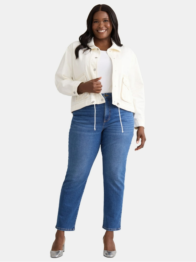 Terra & Sky Plus Size Denim Utility Jacket with Flap Pockets