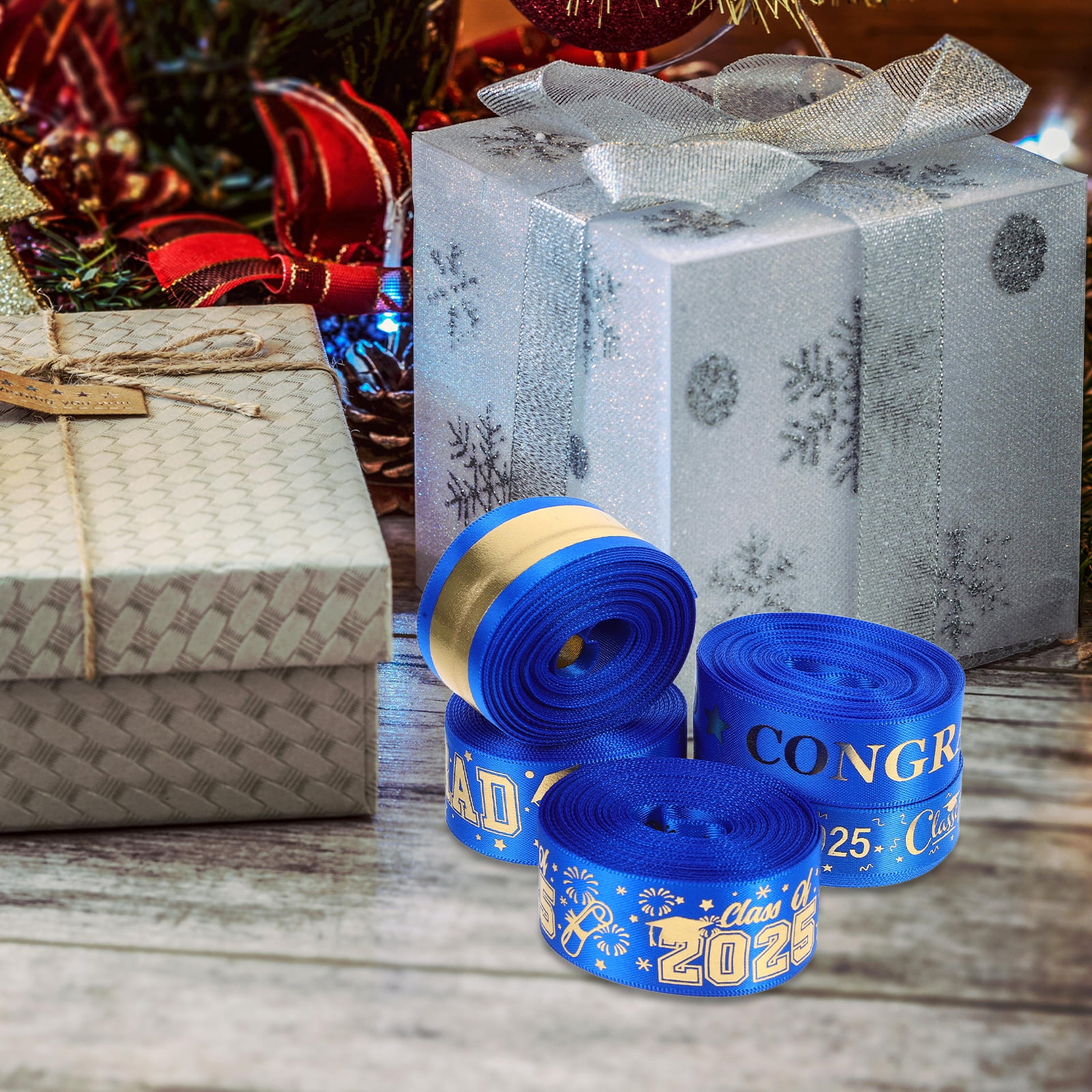 WEUVEB 5 Rolls Floral Wired Ribbon Blue for DIY Crafting for Artists and Crafters