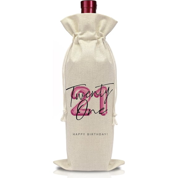 1pcs Twenty One Birthday Wine Bag, Reusable Wine Bags with Drawstring, Pink Presents for 21st Birthday, Meaningful Gift Ideas for Friends, Special Day Party Present, Party Decoration-B05