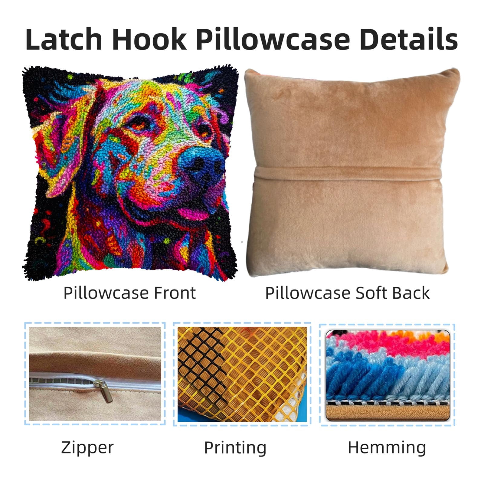 Colorful Labrador Retriever DIY Latch Hook Pillow Kits for Adults Printed Pillowcase Crochet Yarns Hooking Handmade Pillow Cover Cushion for Home Sofa Decoration 17x17inch(1)
